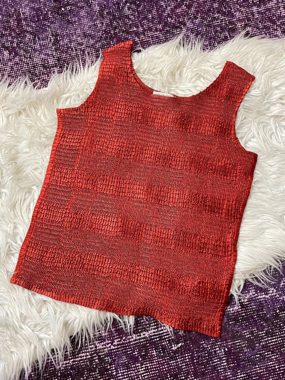 Y2K vintage 2000s rust crinkle textured plisse top french design euro it girl